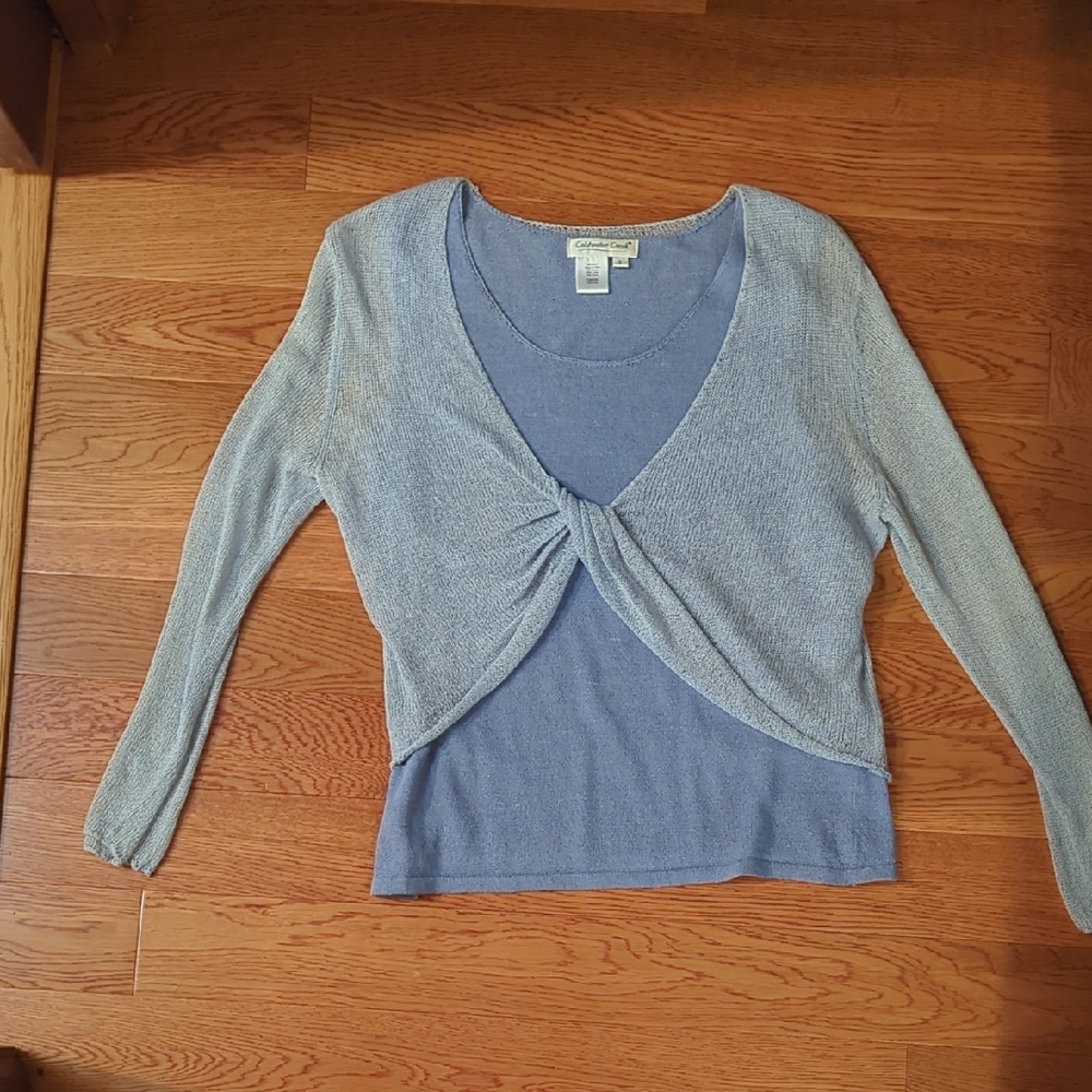 Coldwater Creek Dusty Blue Layered Twist-Front Knit Top